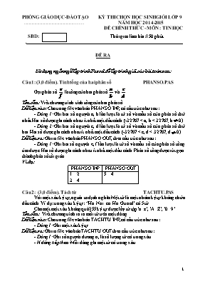 Đề thi chọn học sinh giỏi lớp 9 năm học 2014-2015 đề chính thức - môn Tin học